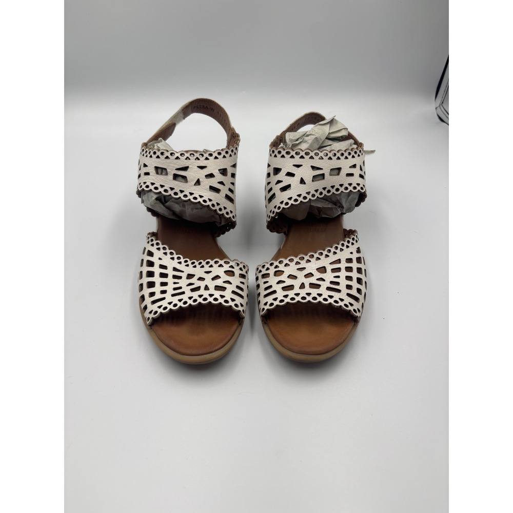 Spring Step Petra-W White Leather Laser Cut Wedge Sandals Womens 38
